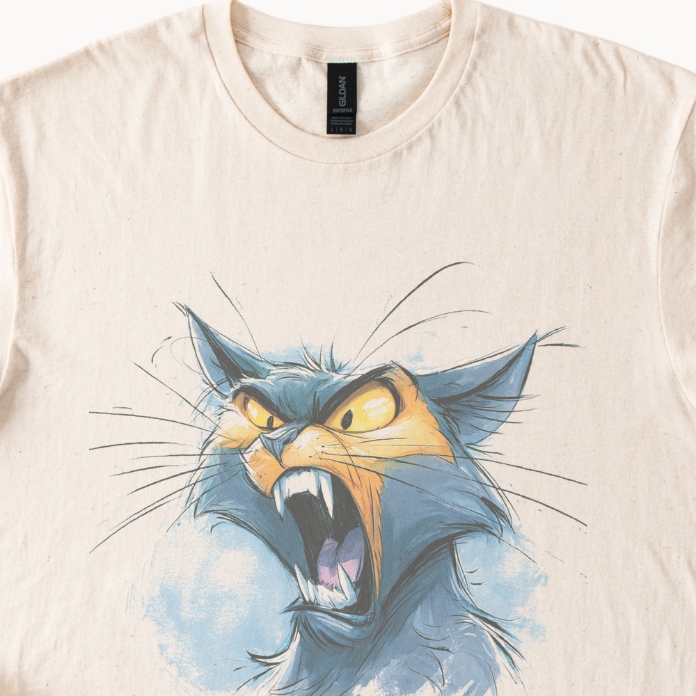 Angry Cat Graphic Tee Watercolor Illustration Fierce Feline Art